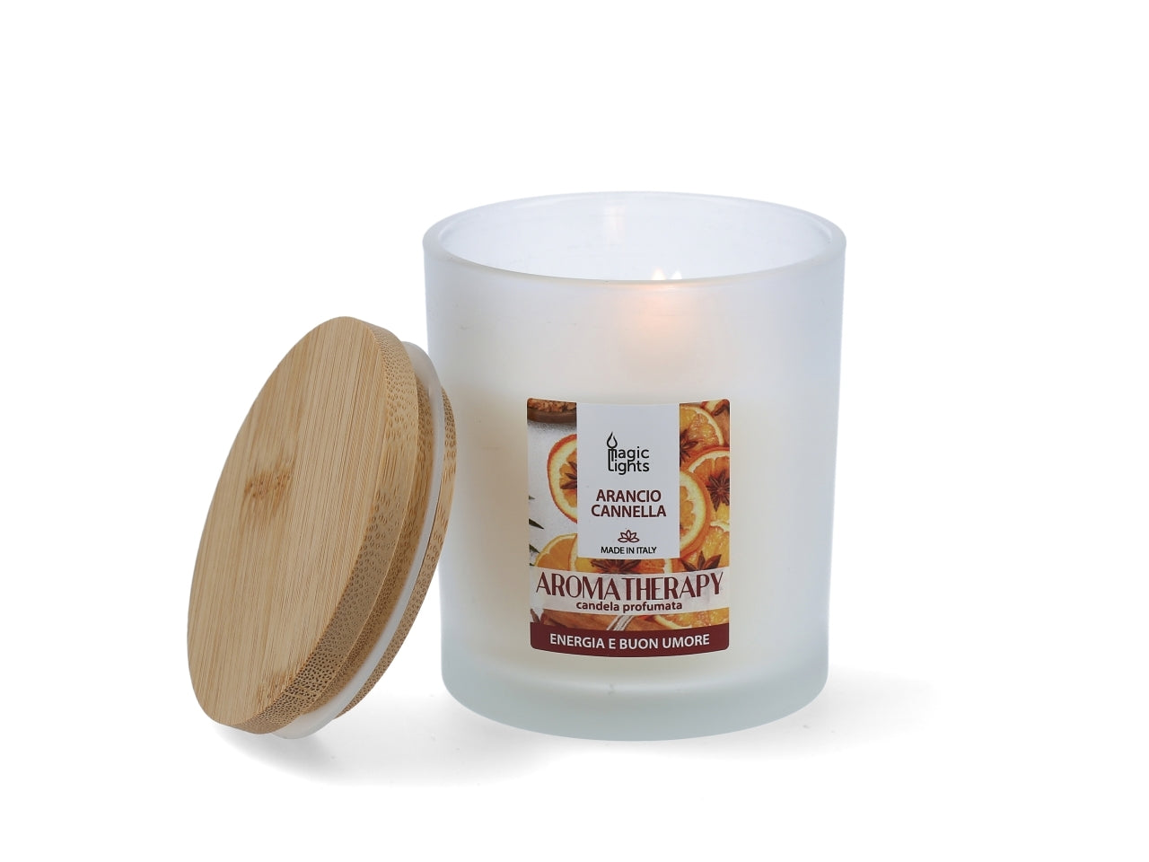 Candela aromaterapia 170 gr con tappo legno arancio cannella
