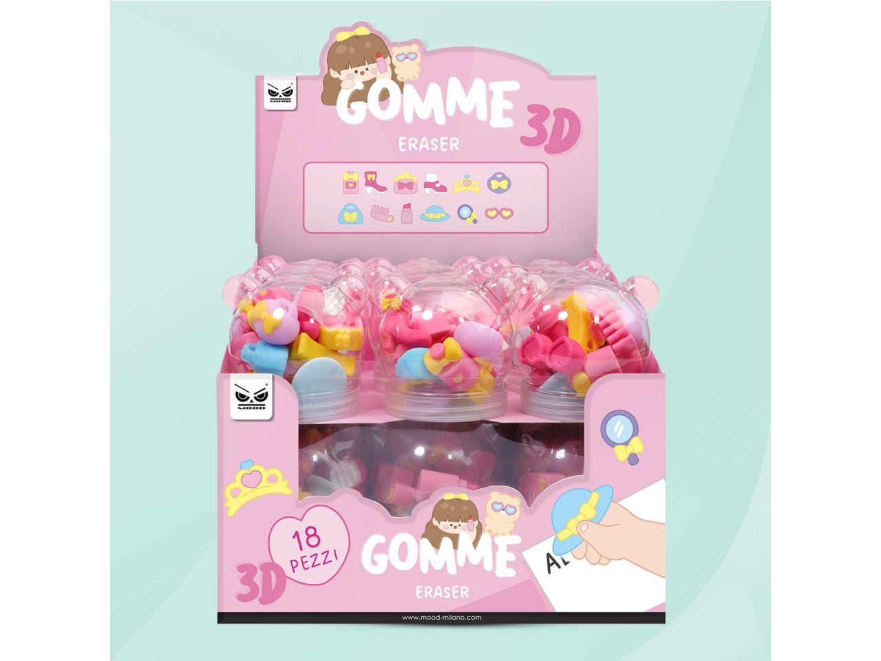 Gommine 3d alta qualita' set 12 pz in boule make up