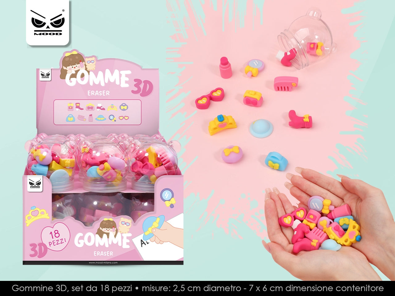 Gommine 3d alta qualita' set 12 pz in boule make up