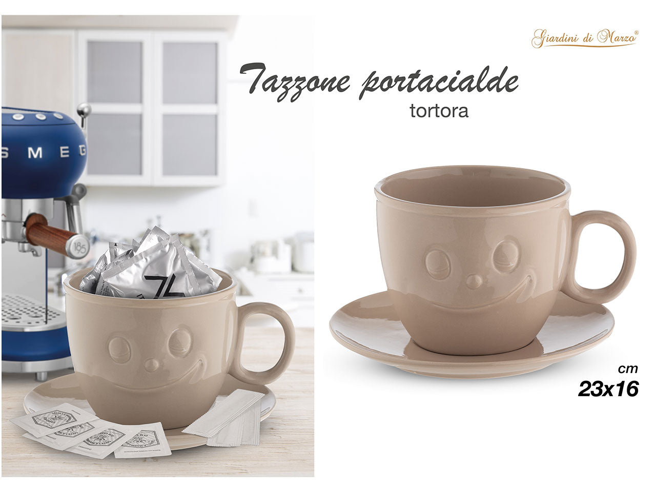 Portacialde tazzone sorriso 23x16cm tortora