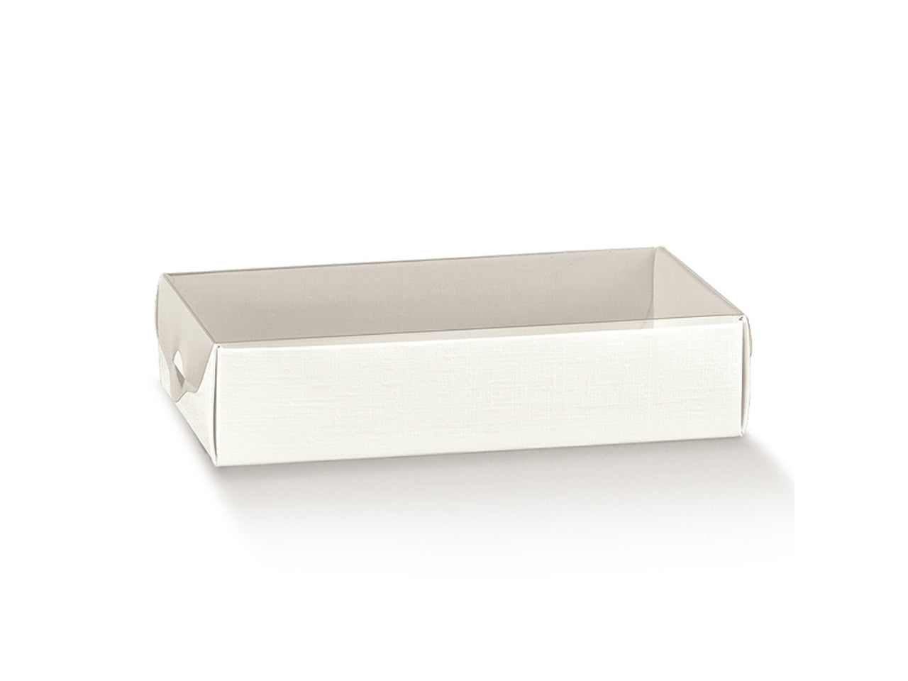 Scatola fibra bianca dolcezza con coperchio trasparente 15x10x3,5cm