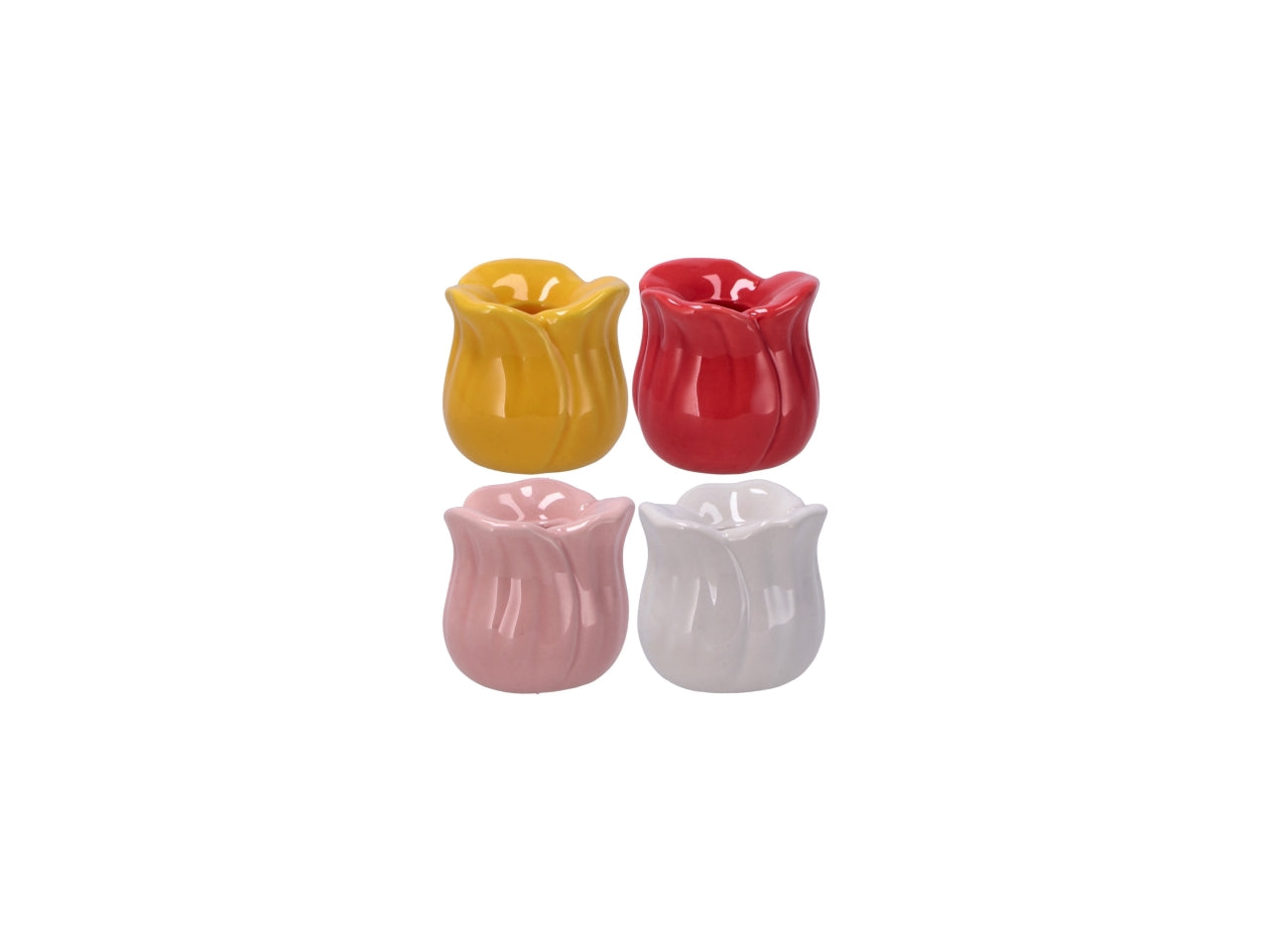 Fiore portacandela in ceramica diametro 7xh.7,5 cm in 4 colori assortiti
