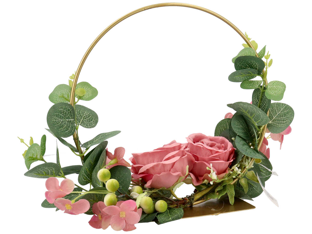 Decoro in metallo tondo piccolo con base 20x4cm di colore  rosa antico