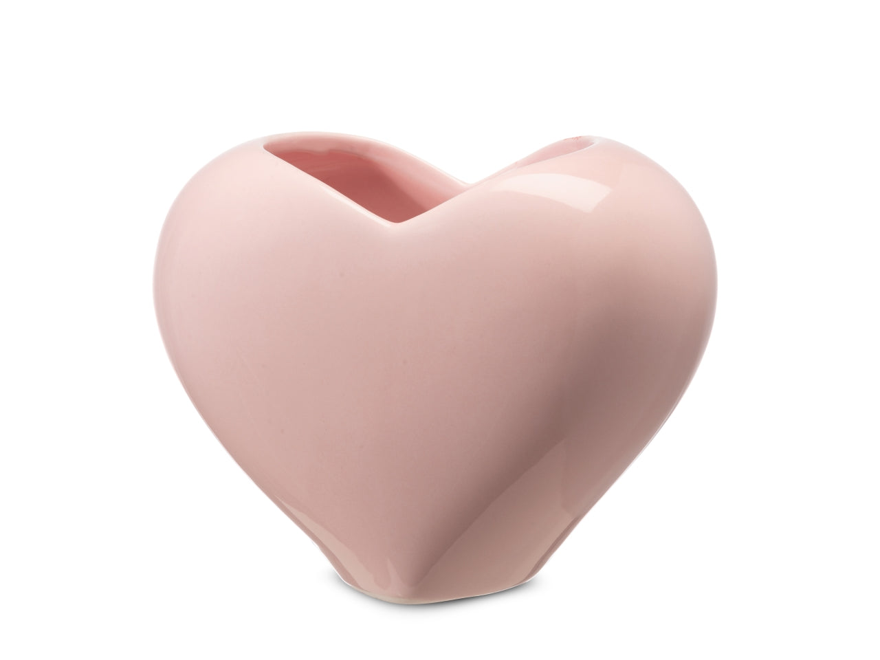 Vaso decorativo a forma di cuore 16,8x10,2xh.13,5 cm di colore rosa lucido