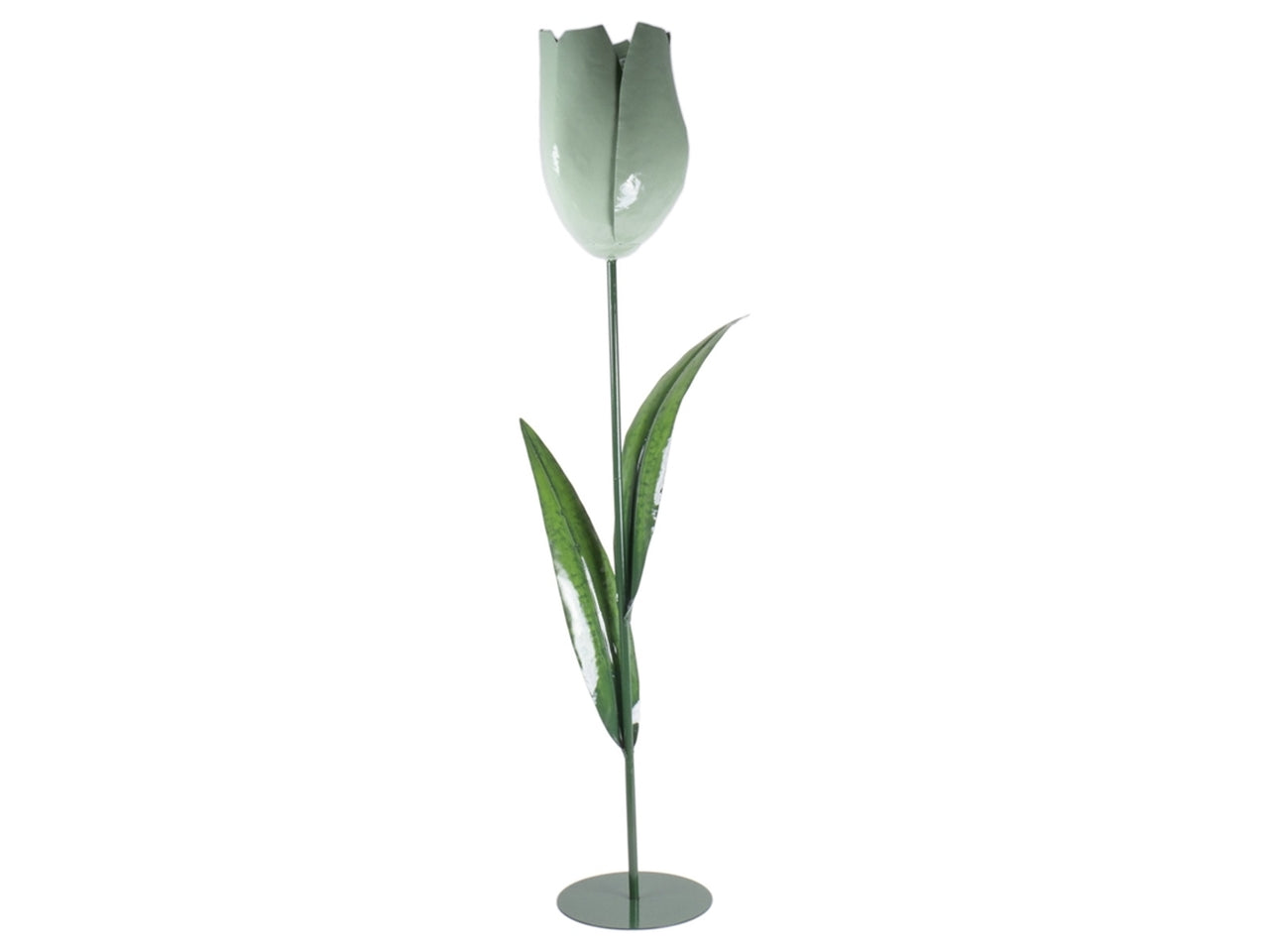 Fiore in metallo con base 35x21x100cm di colore verde