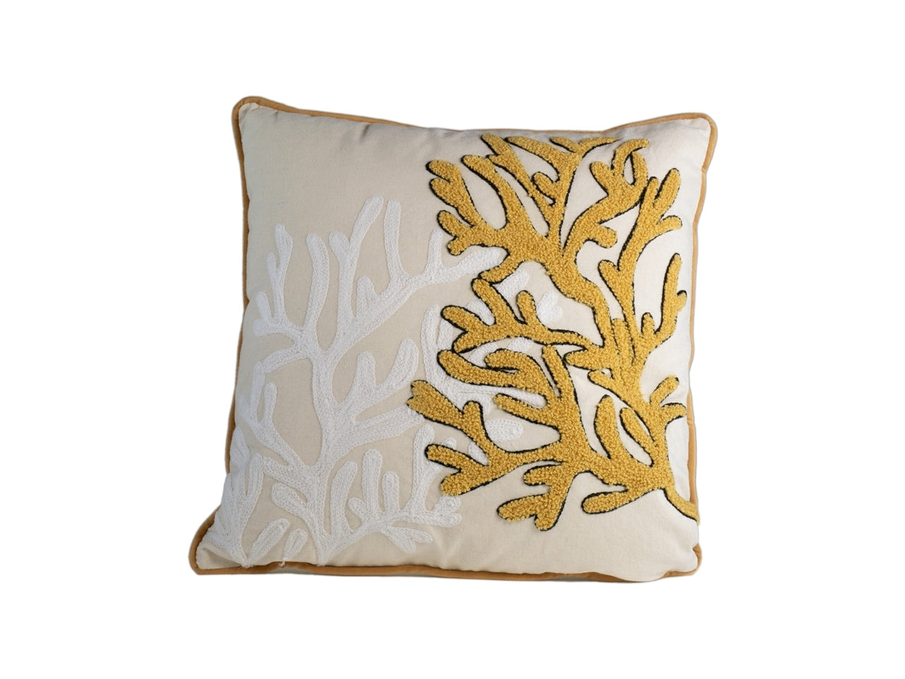 Cuscino decoro corallo 40x40cm in cotone e poliestere di colore senape