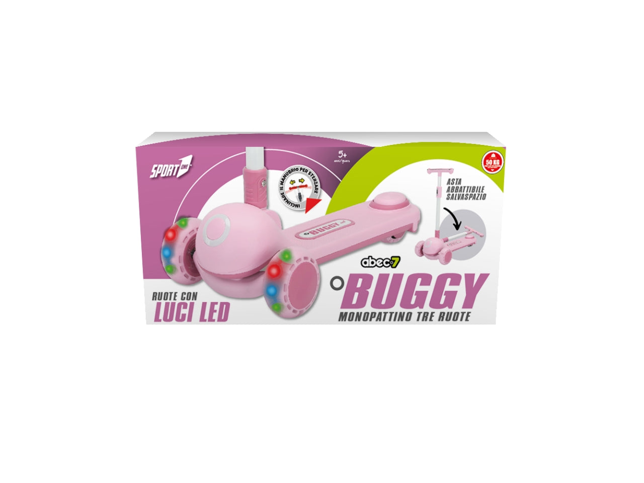 Monopattino buggy rosa con 3 ruote luminose