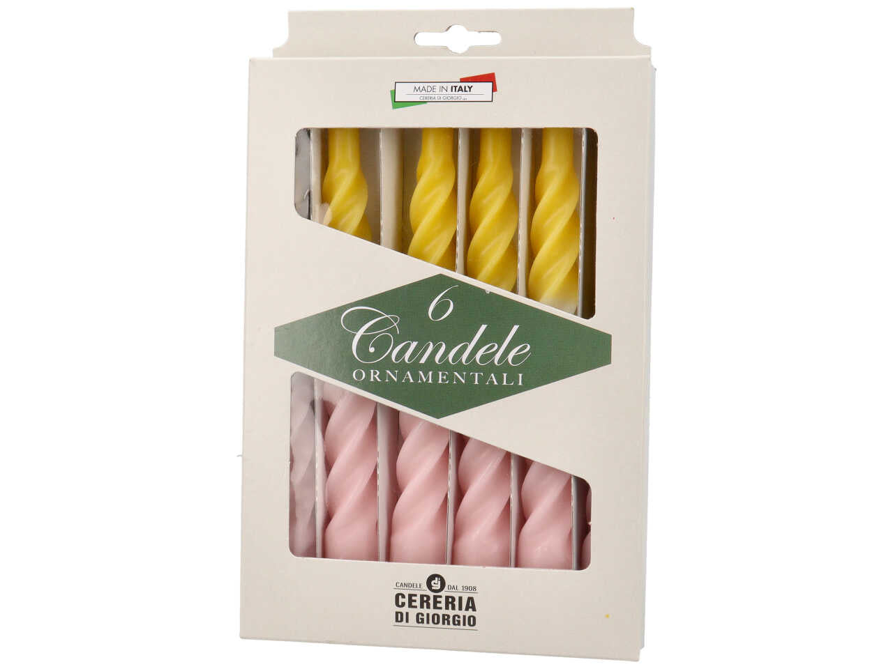 Candela tortiglione 21cm matt multicolor confezione da 6 candele