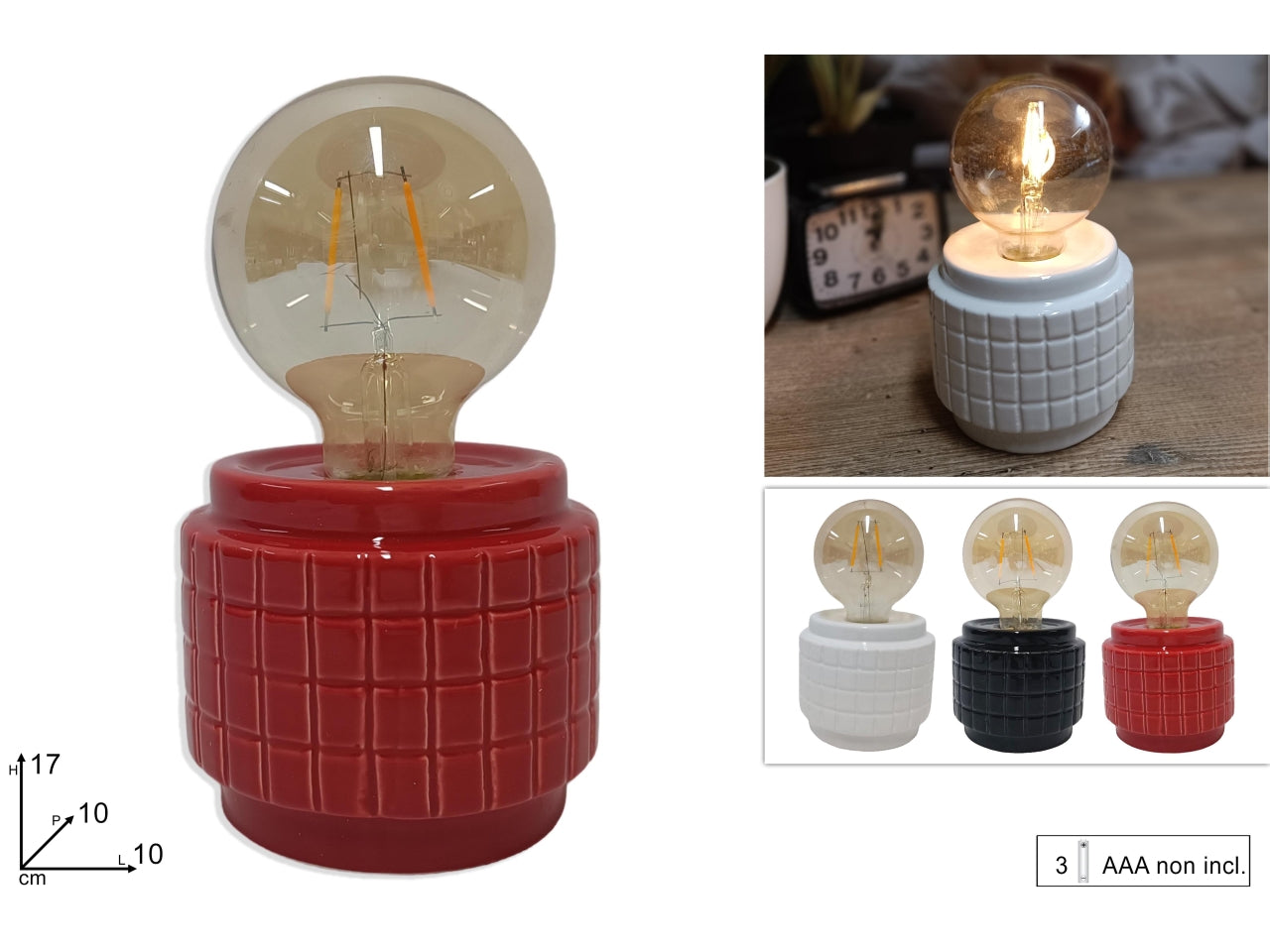 Lampada da tavolo con base colorata in 3 varianti di colori