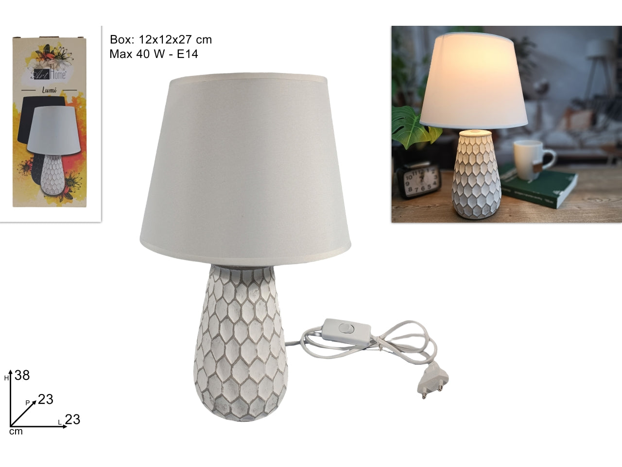 Lampada da tavolo intreccio 38cm bianco