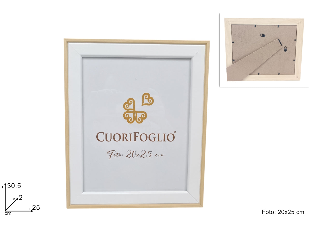Portafoto bianco 20x25cm con bordo legno naturale
