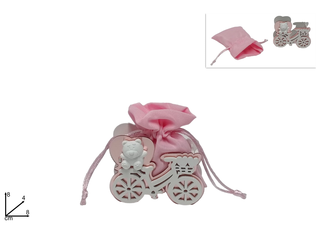 Sacchetto porta confetti bicicletta con orsetto rosa