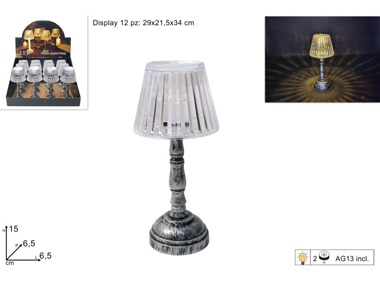 Mini lume in plastica con base nera antichizzata