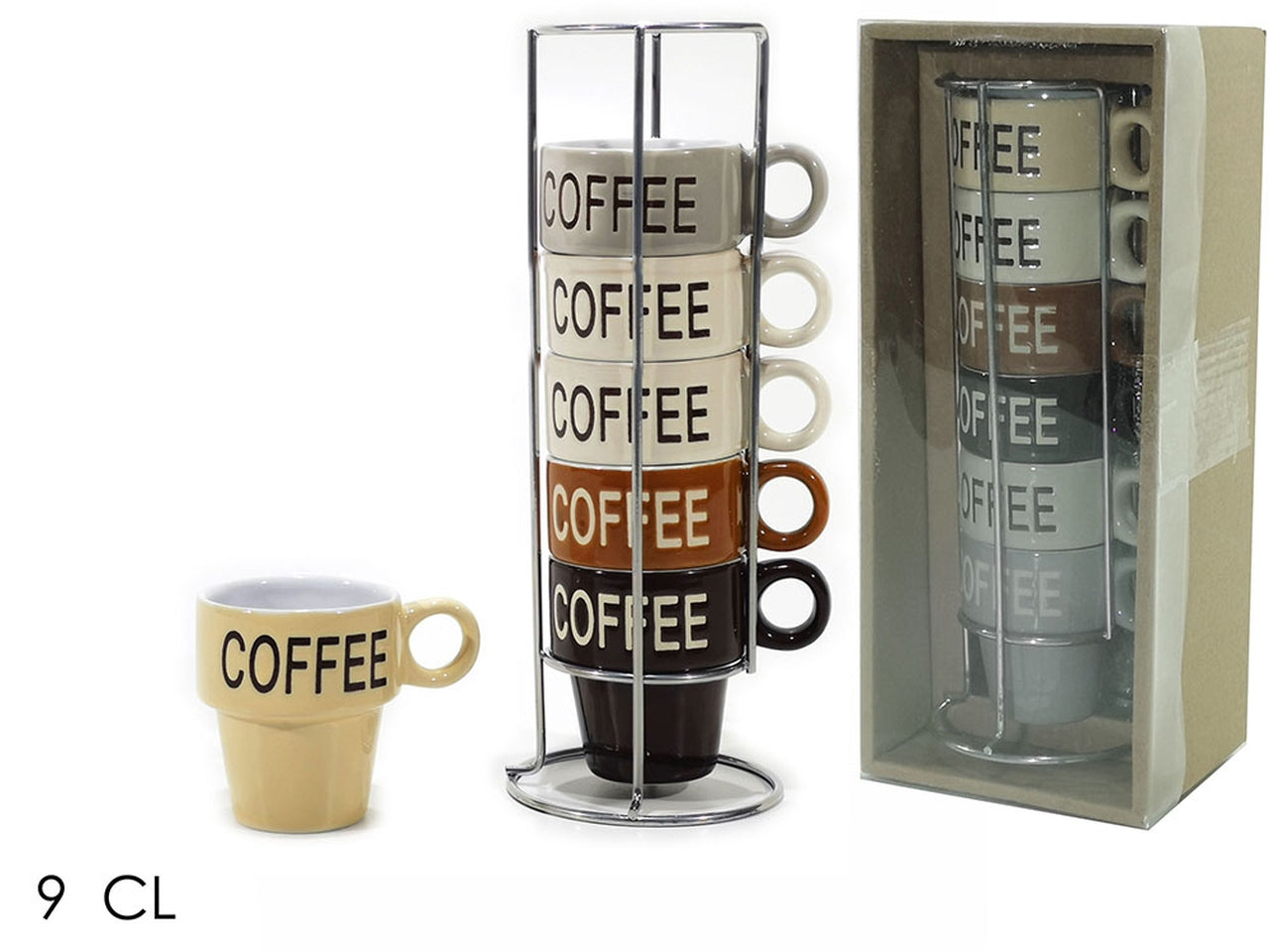 Tazzine caffe' 9cl 6 pezzi c/stand assortiti