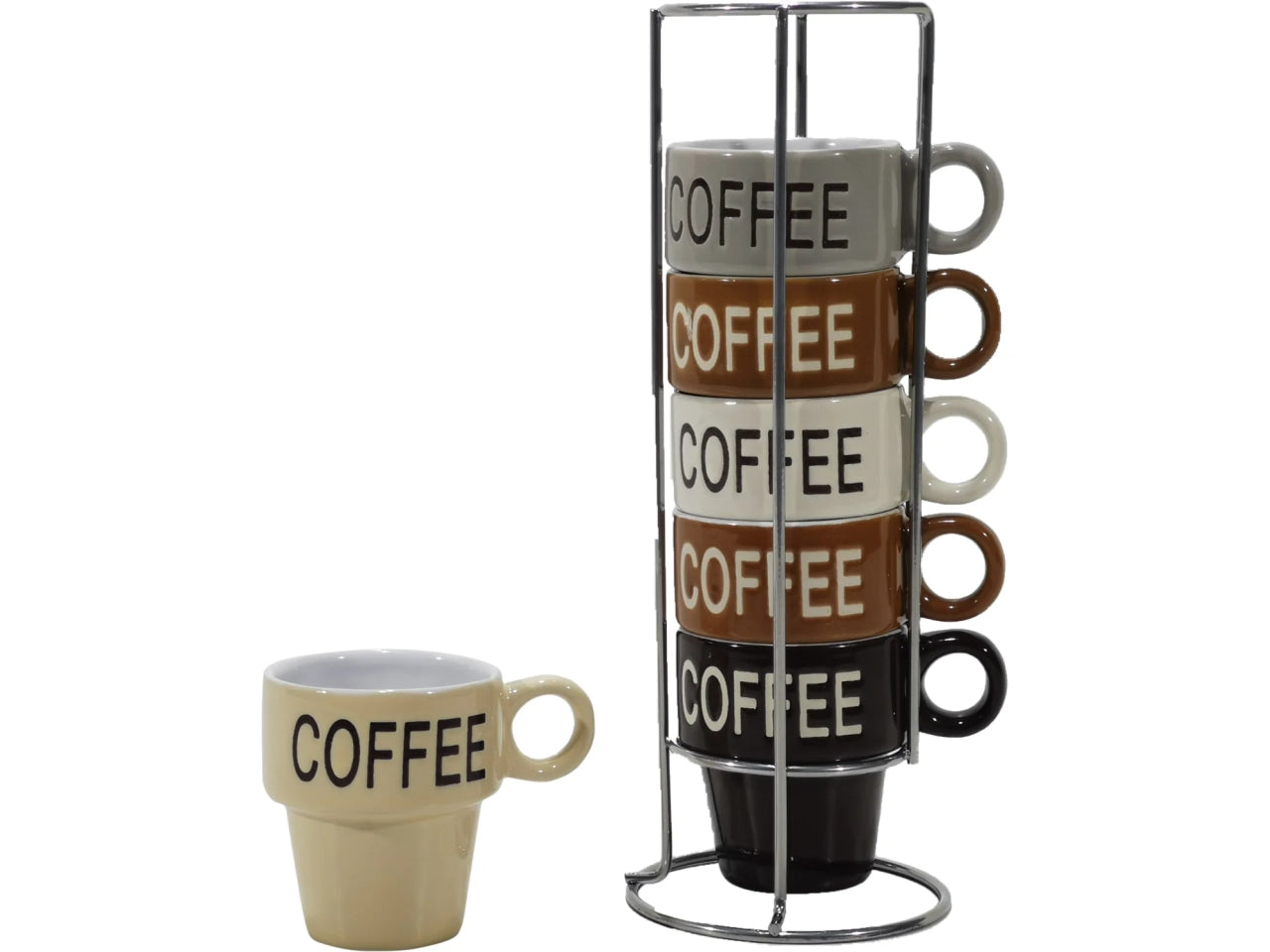 Tazzine caffe' 9cl 6 pezzi c/stand assortiti