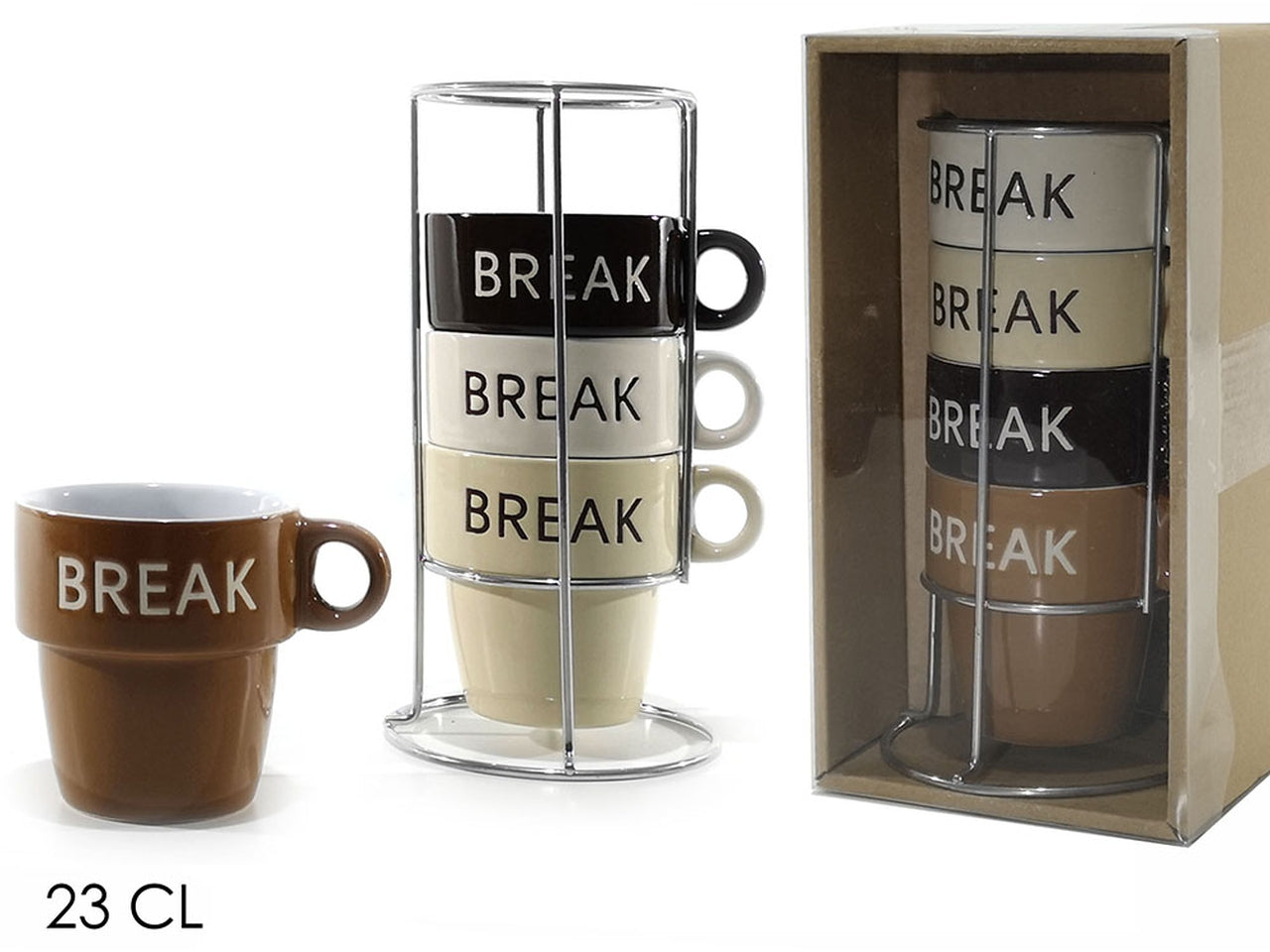 Tazze break 23cl 4 pezzi c/stand assortiti