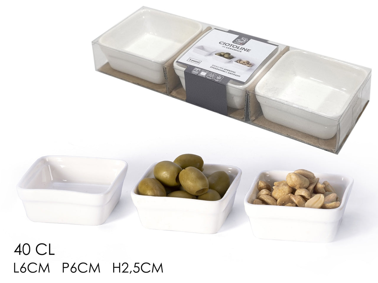 Ciotola quadrata 40cl set da 3 pezzi di colore bianco