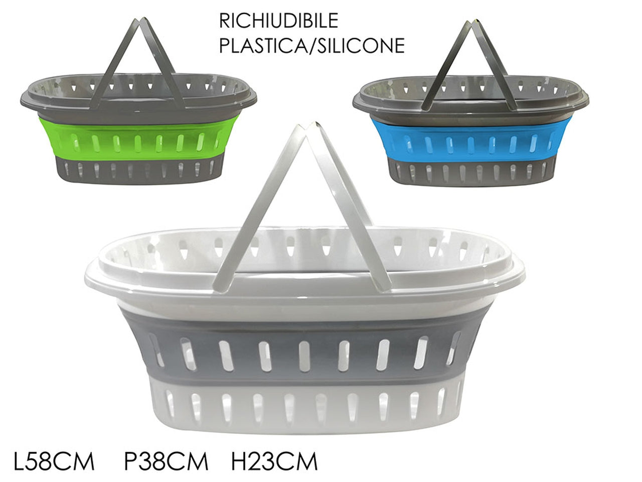 Cesta per bucato richiudibile con manici 25lt in colori assortiti