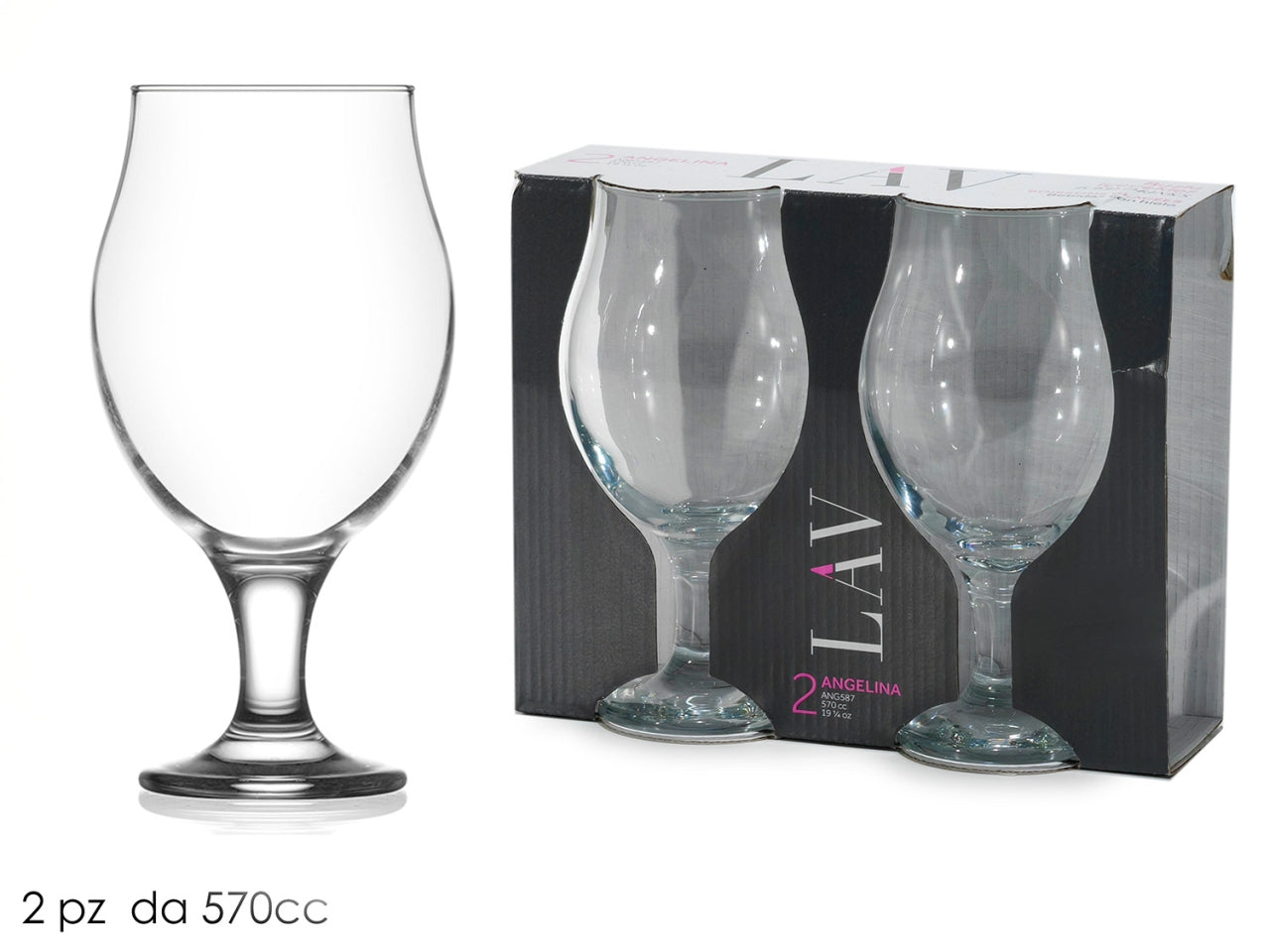 Bicchieri birra decoro angelina 570cc set di 2 pezzi