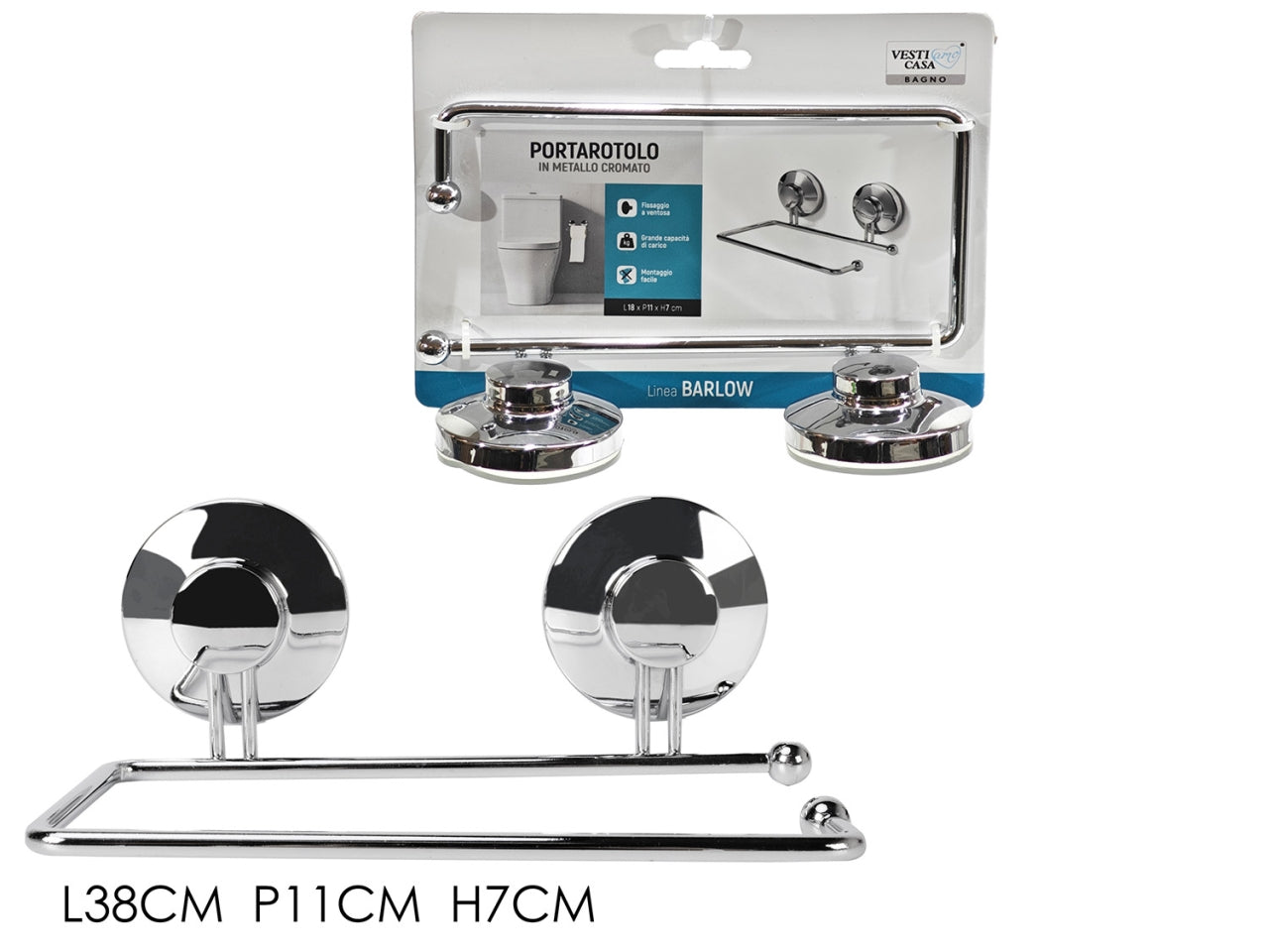 Portarotolo 18cm con ventosa cromato