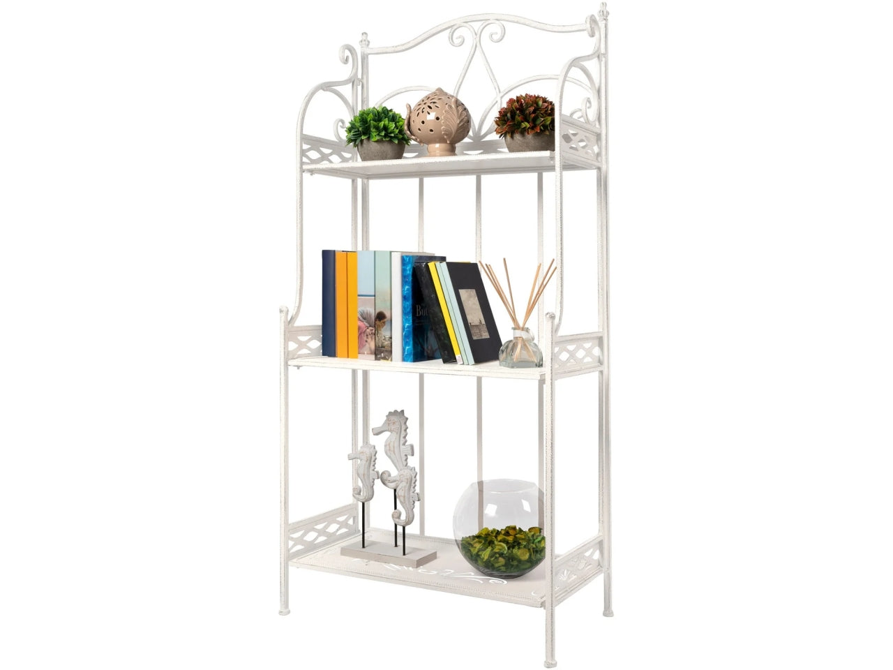 Scaffale formato da 3 ripiani 59x31x125cm bianco decapato