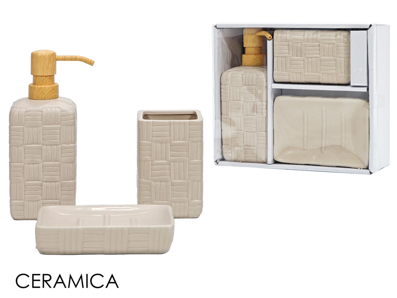 Set da bagno composto da 3 pezzi di colore cipria