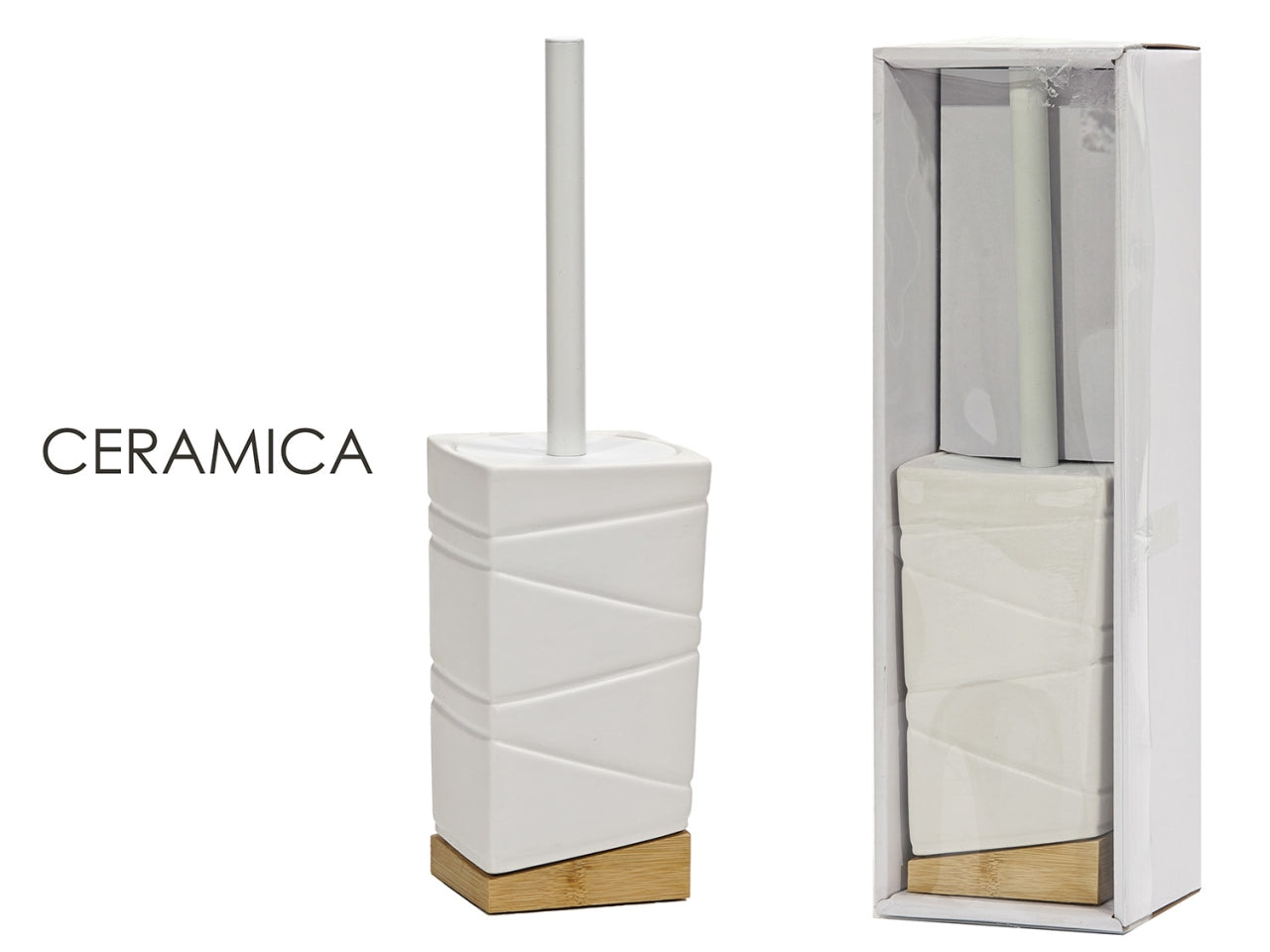 Portascopino di bamboo 11x11xh32cm di colore bianco