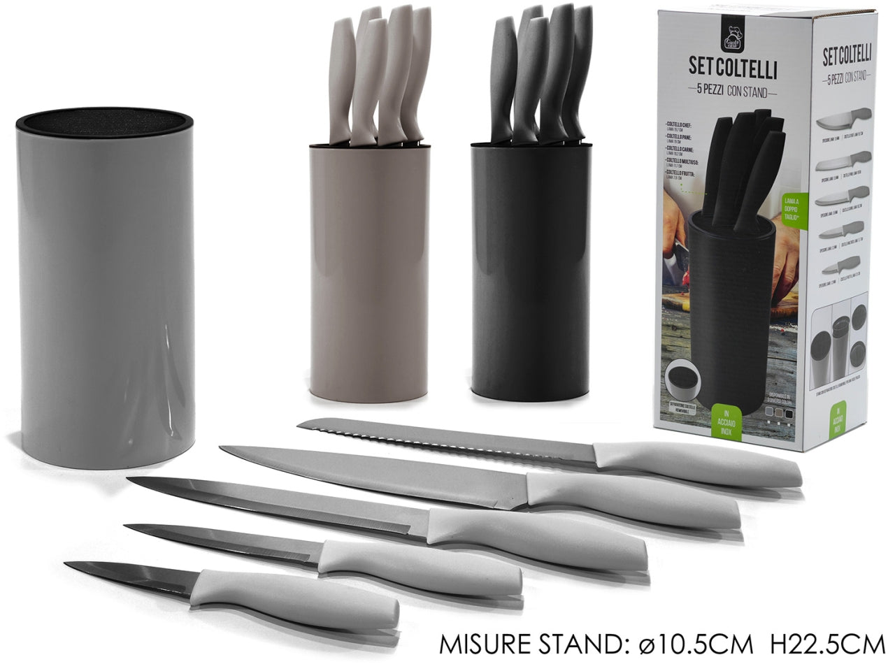 Ceppo coltelli formato da 5 pezzi con stand di colore assortiti