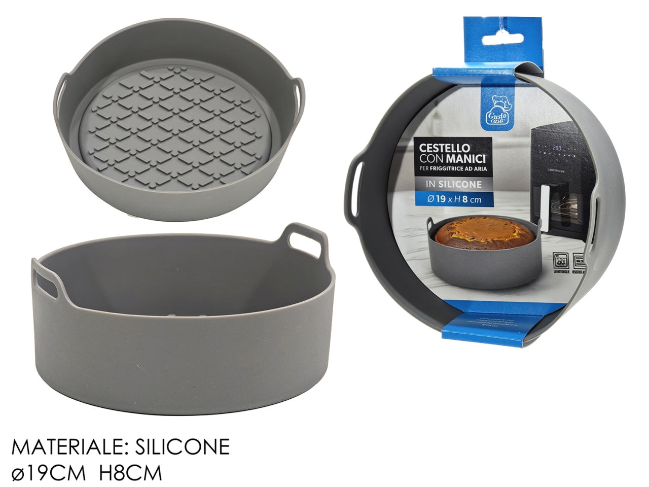 Cestello per friggitrice ad aria tondo con manici silicone