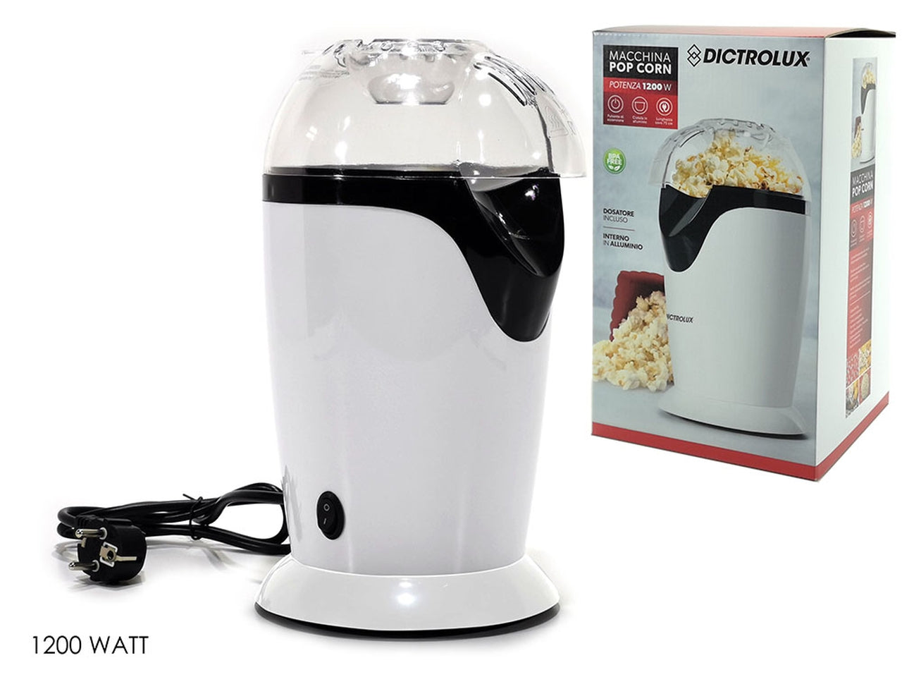 Macchina pop corn 1200w di colore bianca