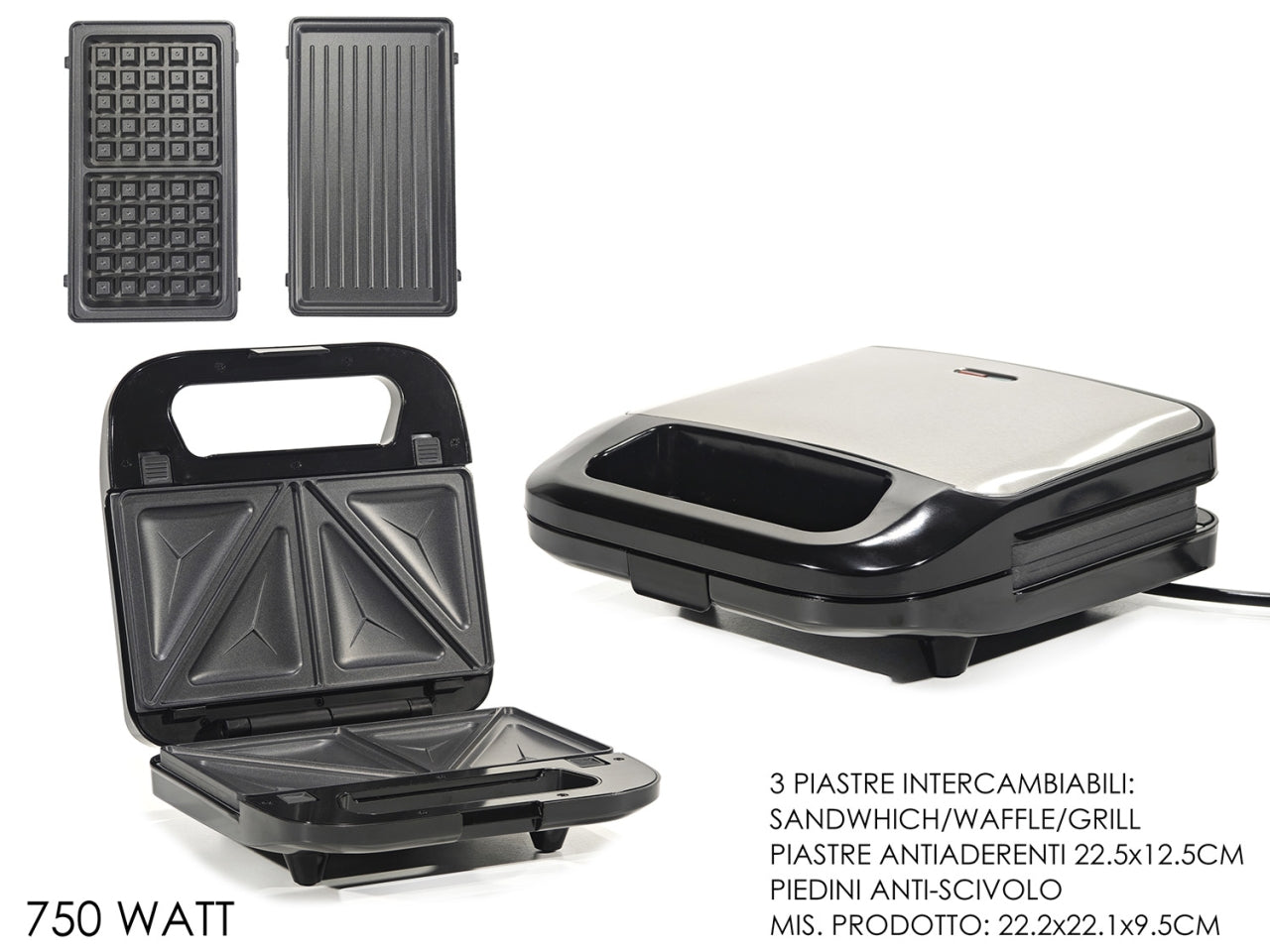 Tostiera Lady crunch 750w 3in1 di colore nero