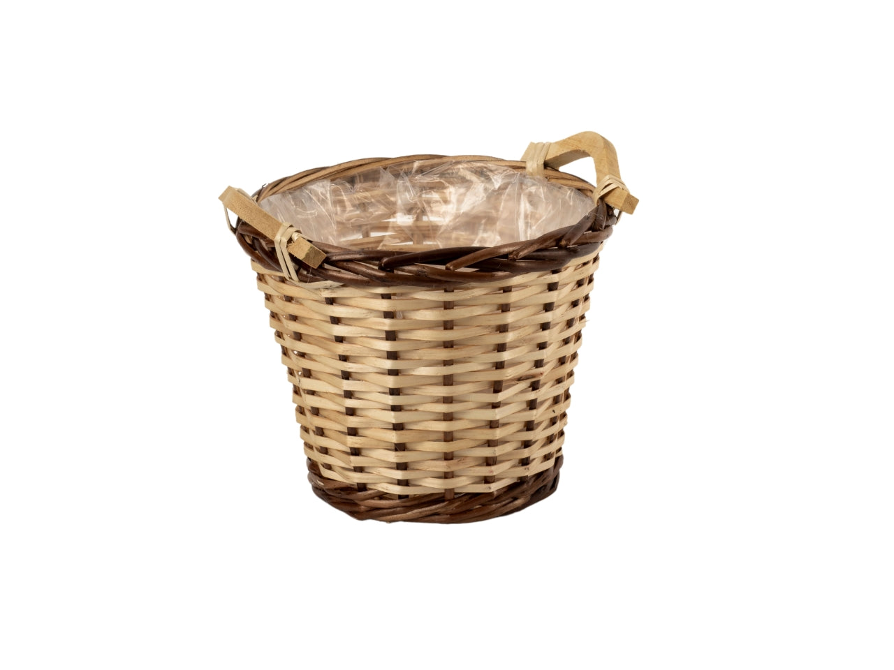 Chace pot  d.20xh.17cm con 2 manici in vimini naturale e bordo scuro