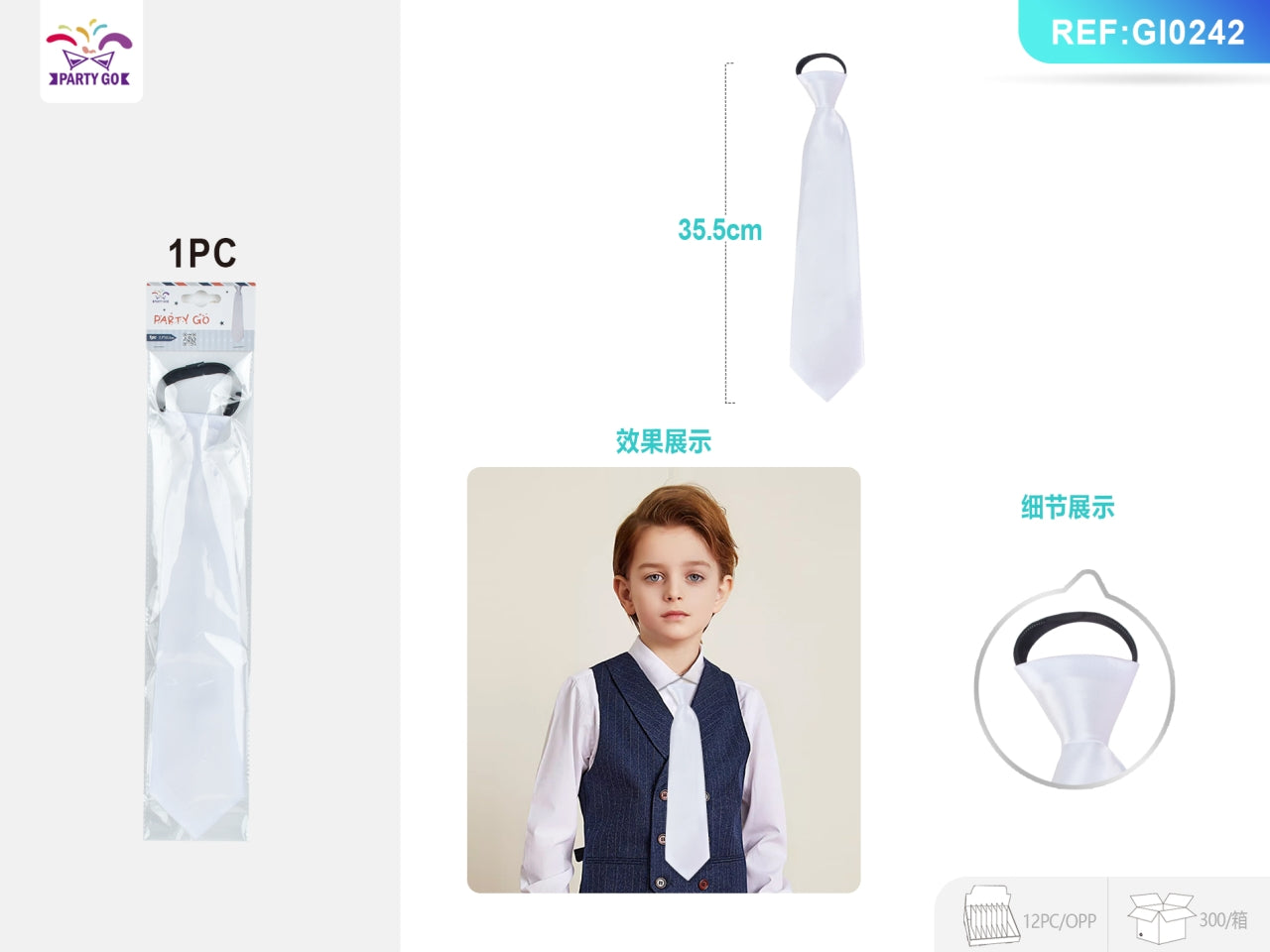 Cravatta bianca 35,5x7,5cm