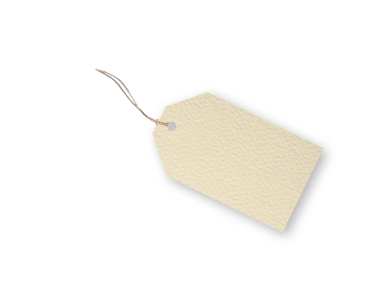 Confezione da 100 chiudipacco avorio martellato formato 5x8,5cm prefustellati