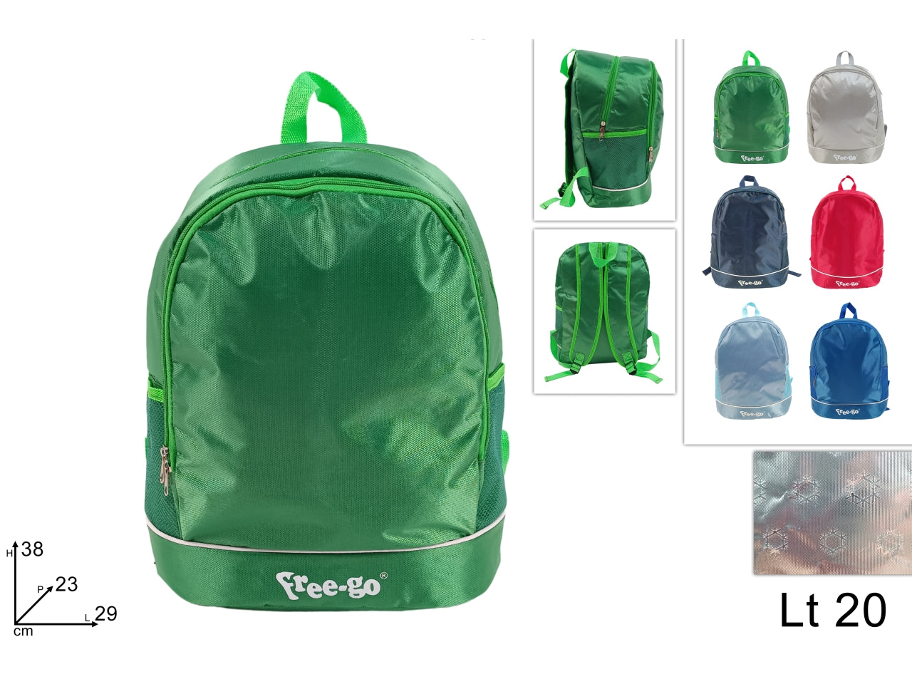 Zaino termico 20l interno alluminio con tasca rete in 6 colori assortiti