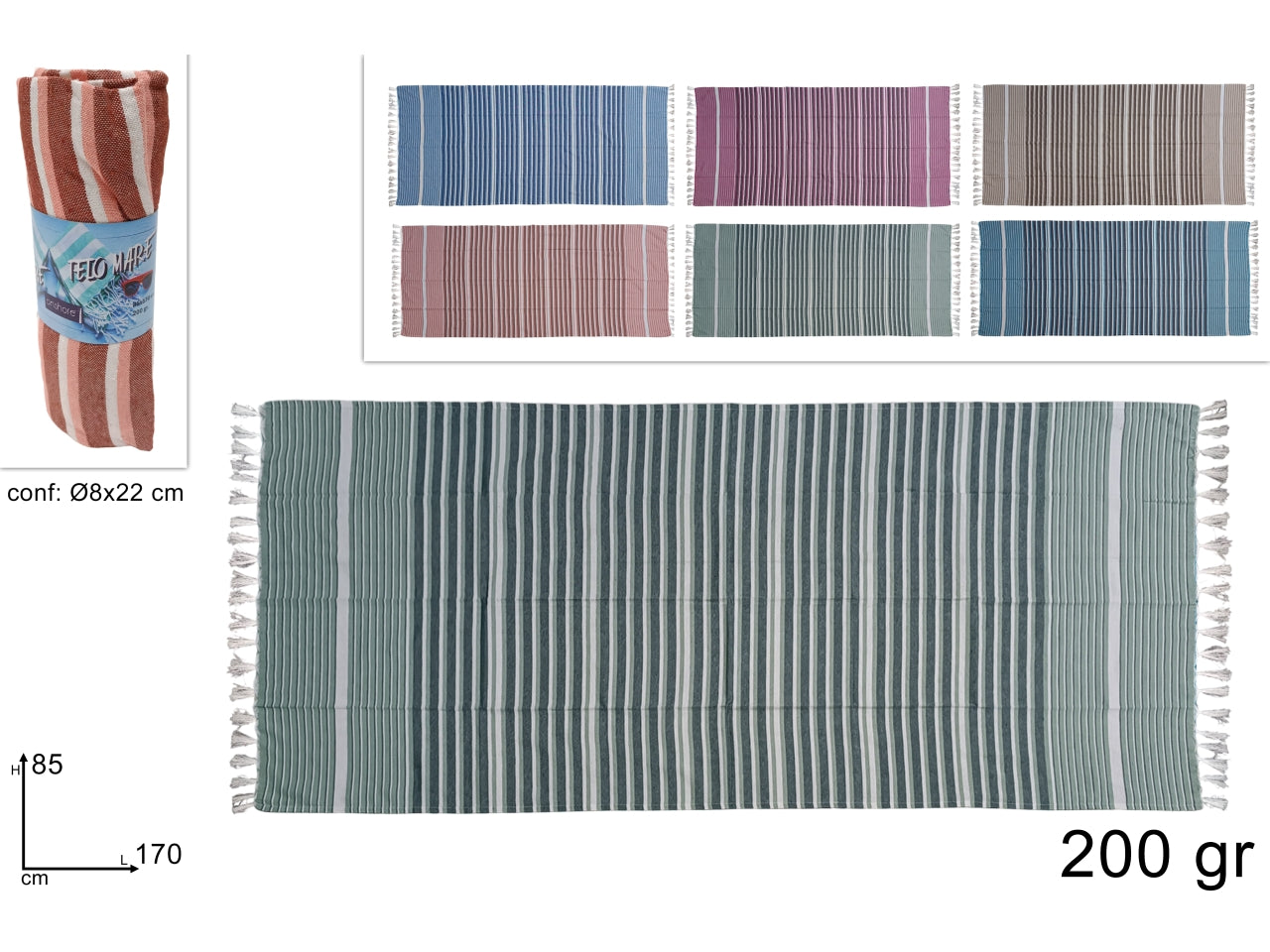 Telo mare cotone 85x170cm righe colori assortiti