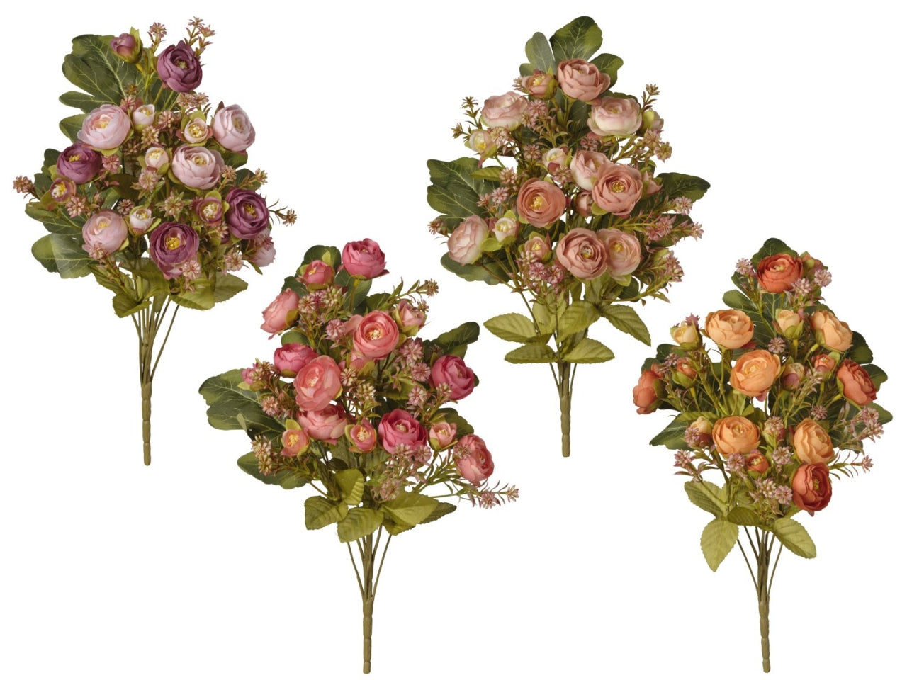 Mazzo frontale ranuncoli con 9 rami 41cm  in 4 colori assortiti