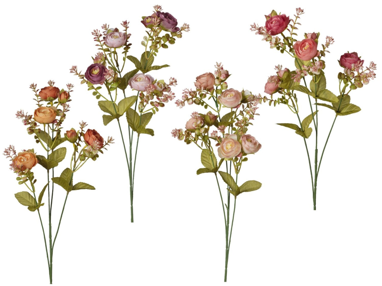 Ramo ranuncoli con 4 fiori 67cm in 4 colori assortiti