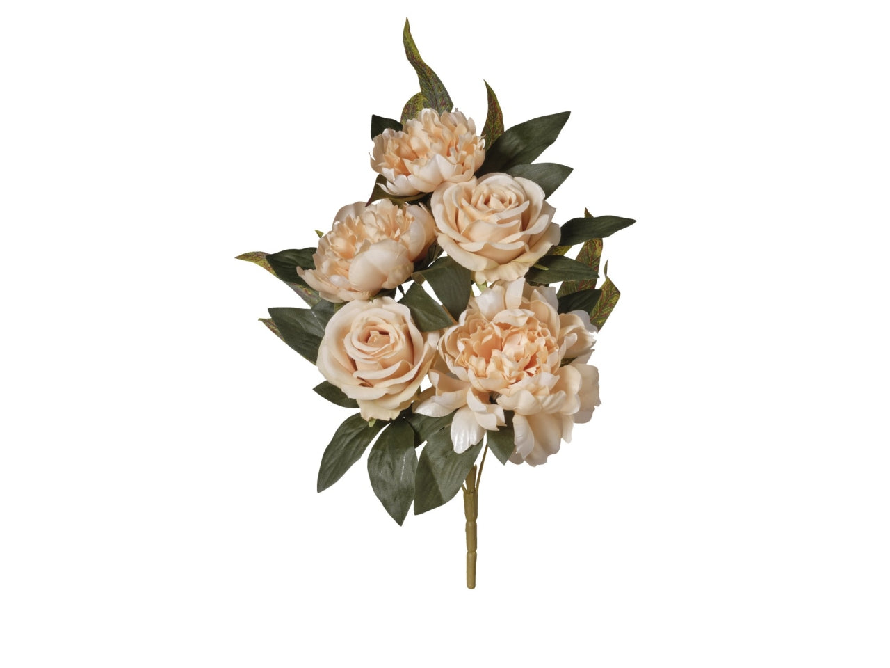 Mazzo frontale rose e peonie con 5 fiori 43cm di colore beige