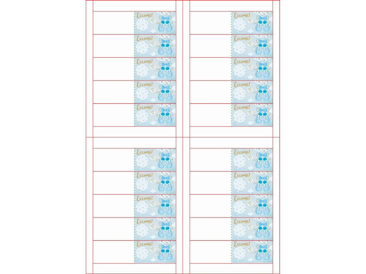 Biglietti bomboniera nascita scarpette blu 100 pezzi f.to A4