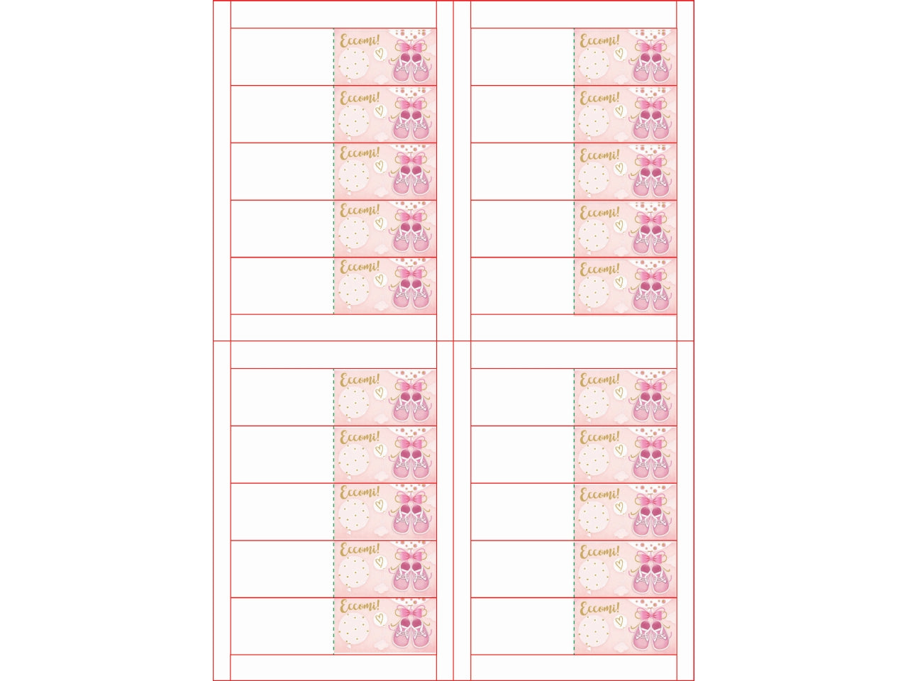 Biglietti bomboniera nascita scarpette rosa 100 pezzi f.to A4