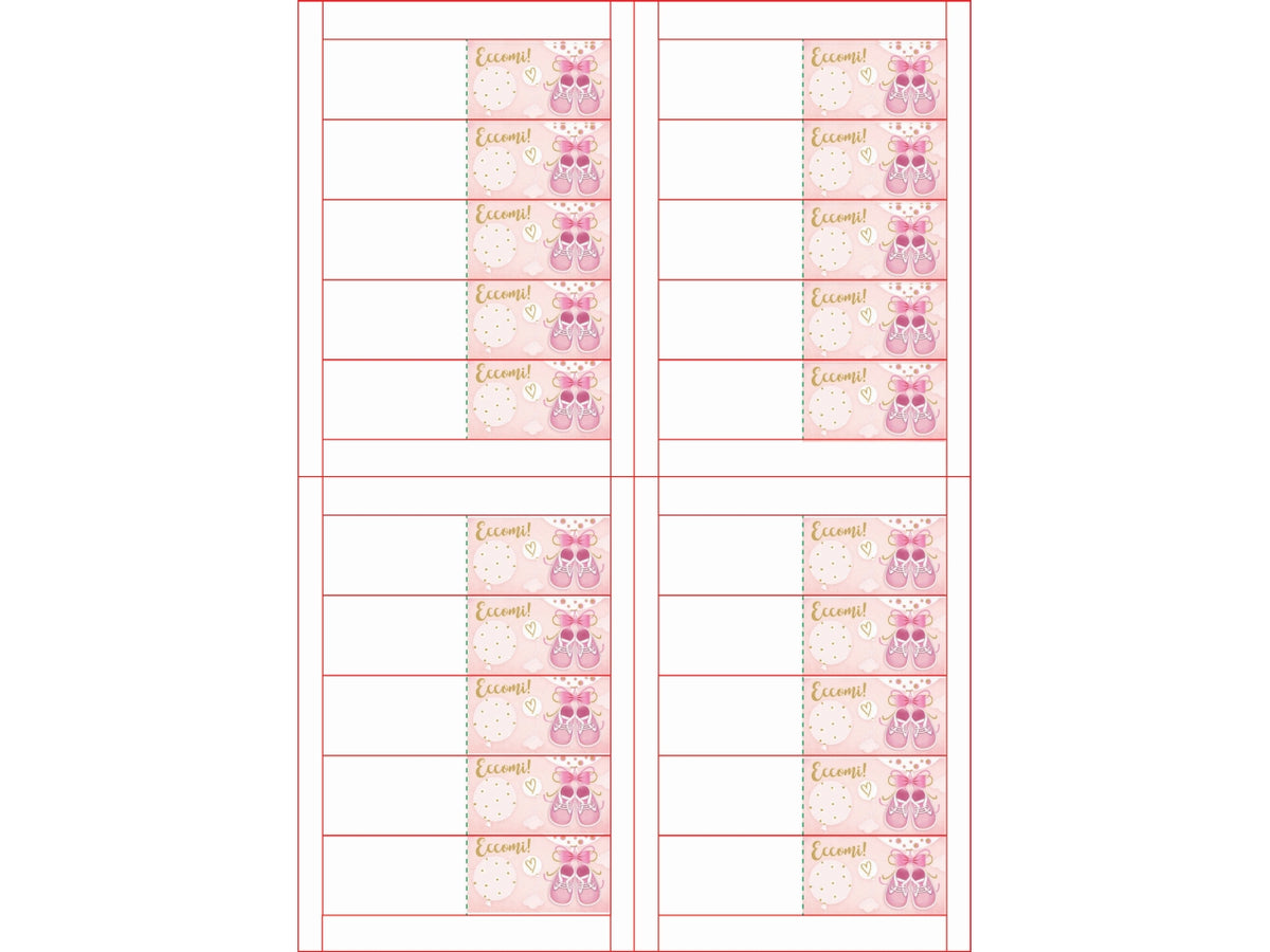 Biglietti bomboniera nascita scarpette rosa 100 pezzi f.to A4