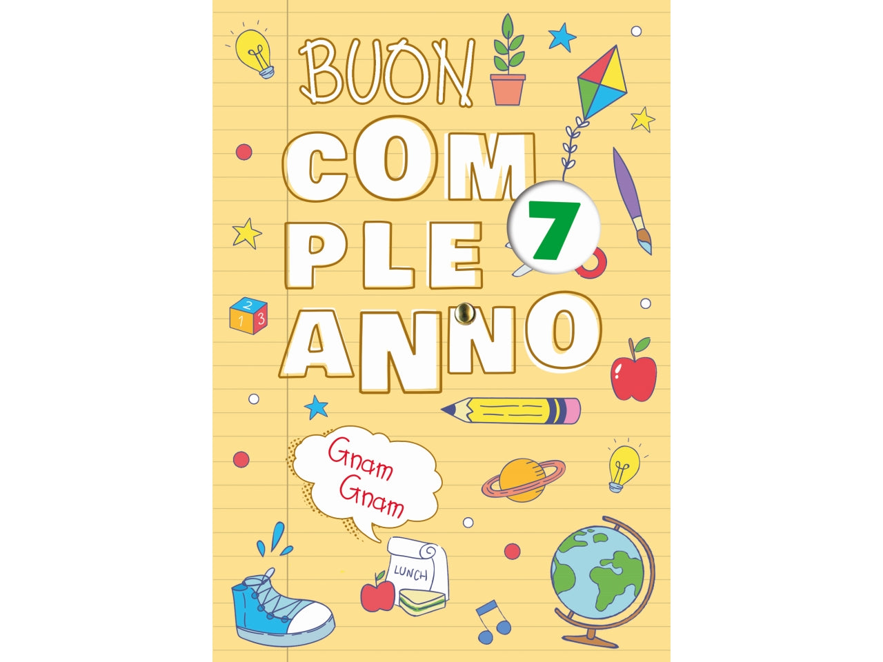 Biglietto buon compleanno bimbi rotella gnam gnam