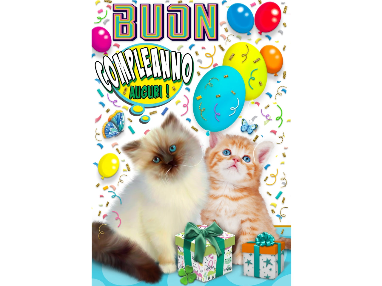 Biglietto buon compleanno gattini