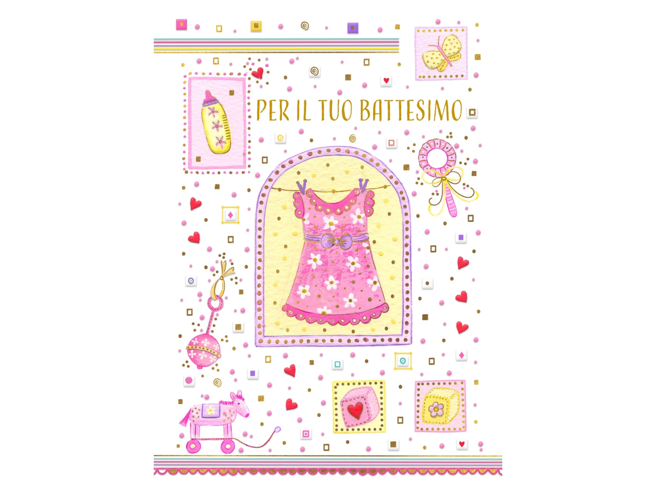 Biglietto felice battesimo body rosa