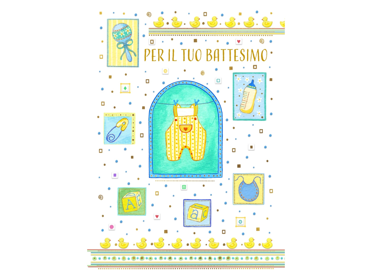 Biglietto felice battesimo body azzurro