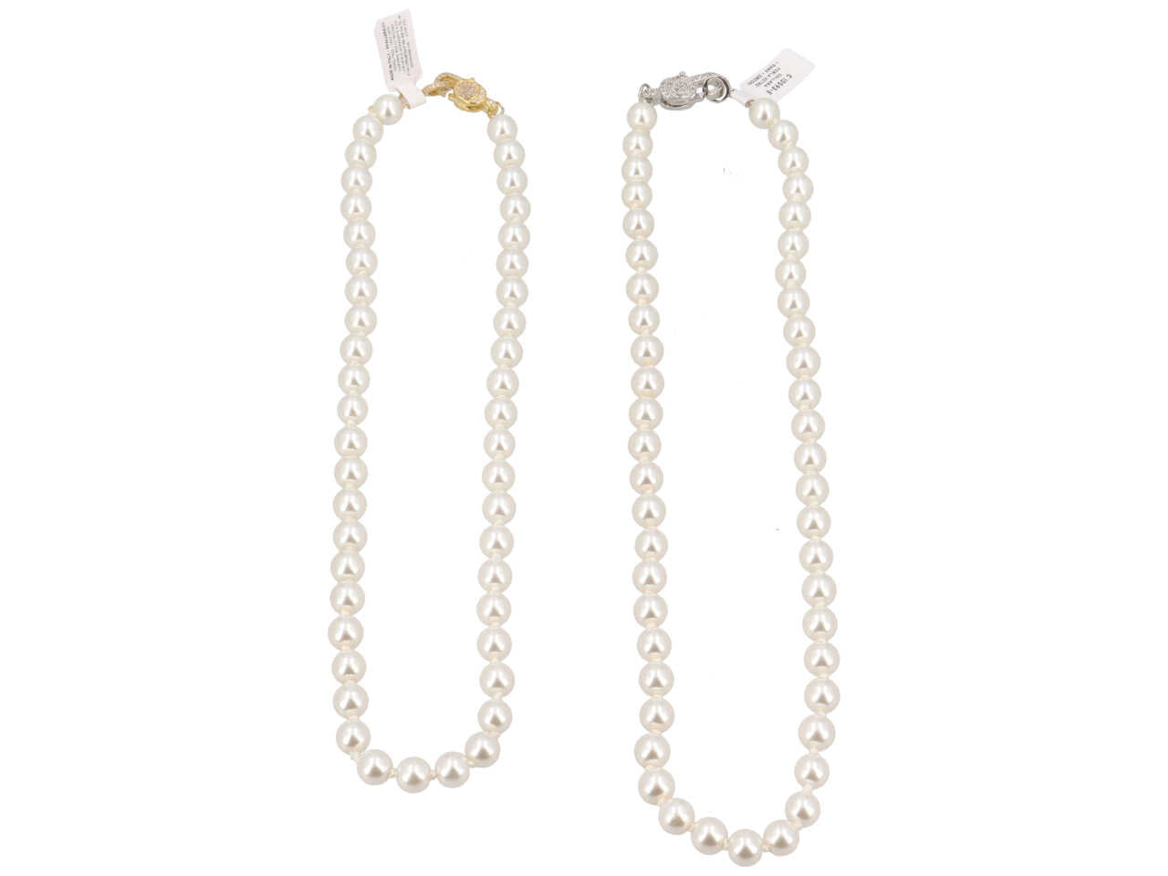 Collana perla vetro 8mm con chiusura in metallo e zirconi 45cm