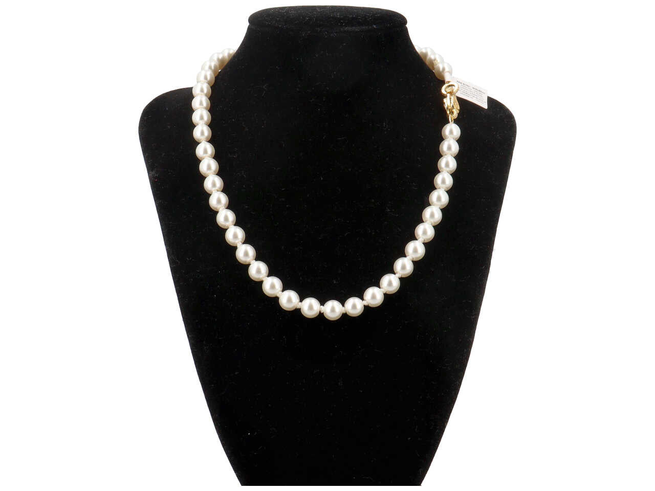 Collana perla vetro 8mm con chiusura in metallo e zirconi 45cm