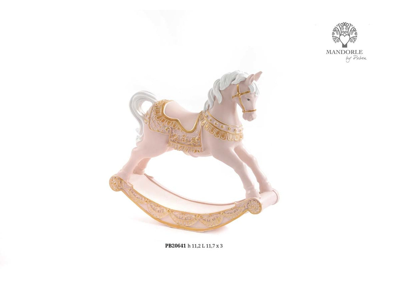 Cavallo a dondolo in resina 11,2cm rosa e oro