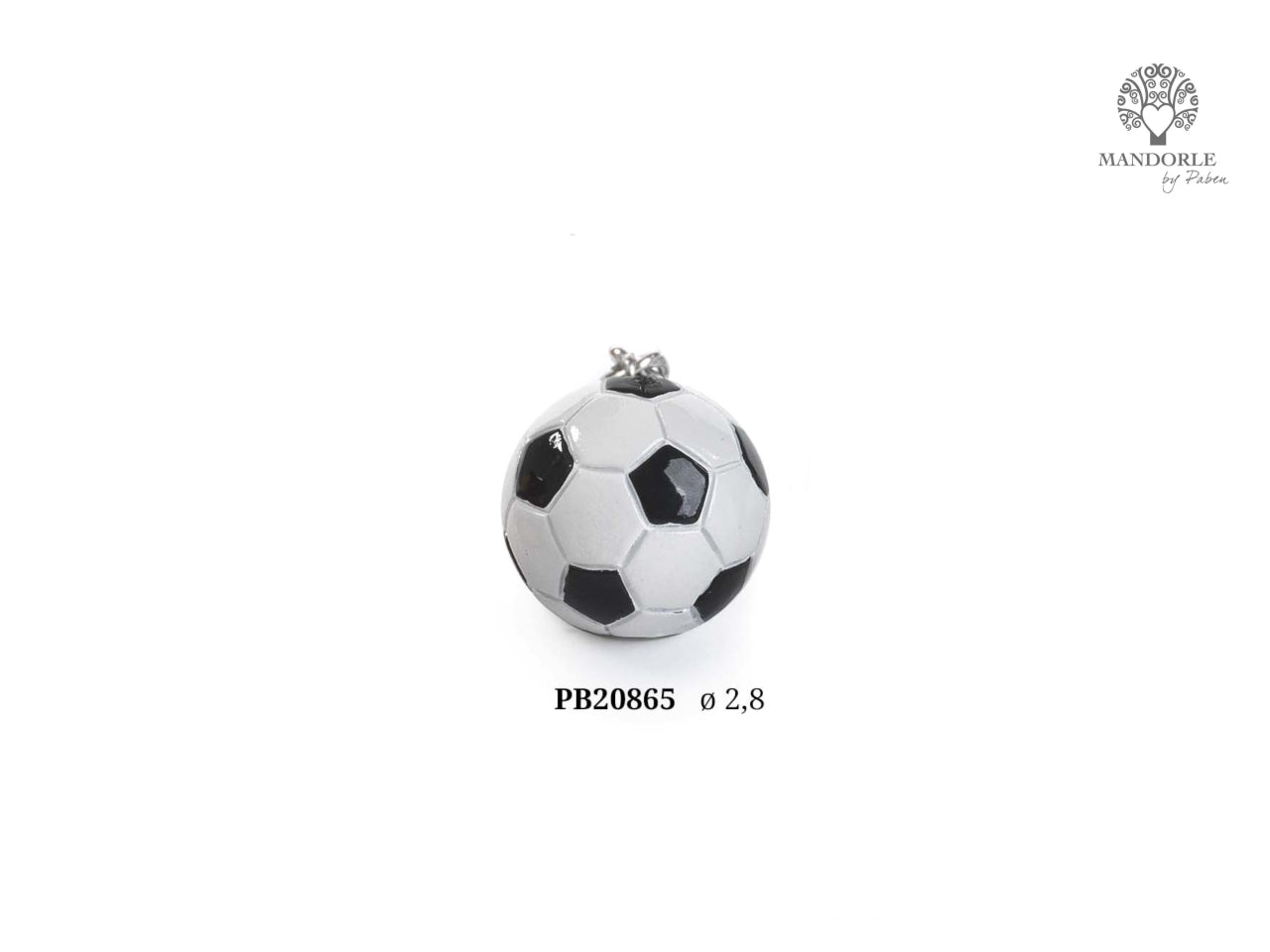 Portachiavi pallone da calcio in resina e metallo bianco-nero 2,8cm